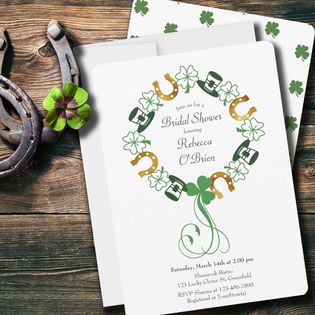 Shamrock and Gold Horseshoe Wreath Bridal Shower Invitation (Creator Uploaded)