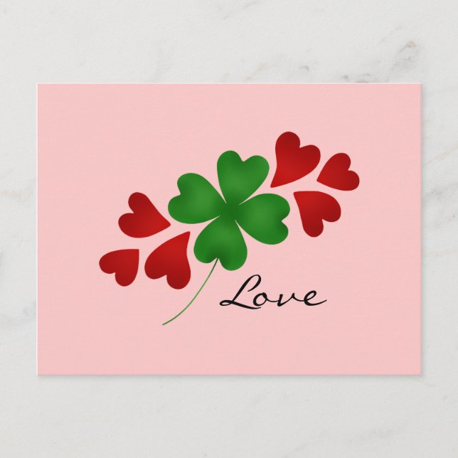 Shamrock and hearts on pink postcard (Front)