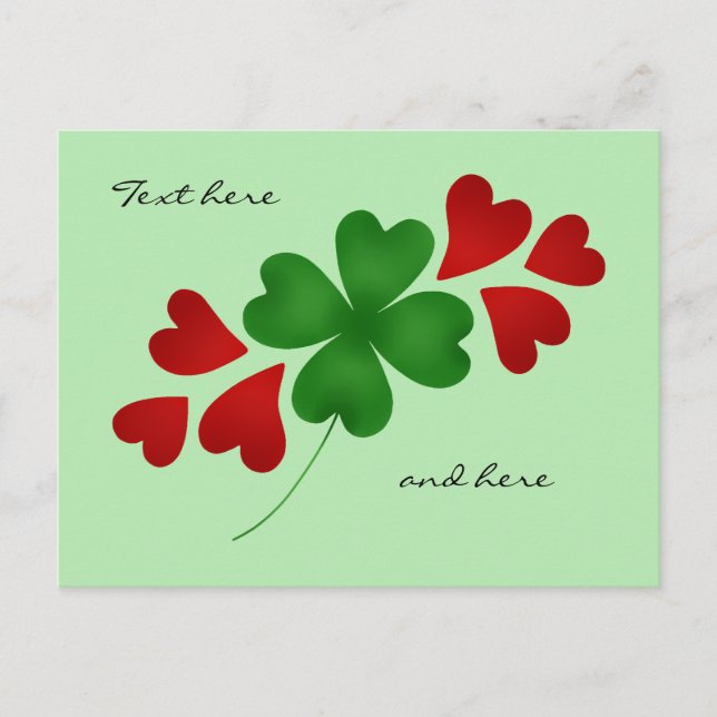 Shamrock and hearts pale green postcard (Front)