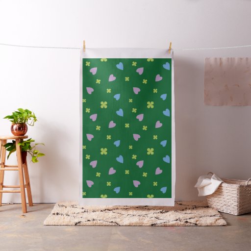 Shamrock and Hearts Pattern Fabric