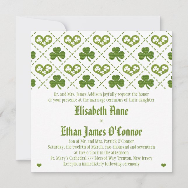 Shamrock and Hearts Wedding Invitations (Front)