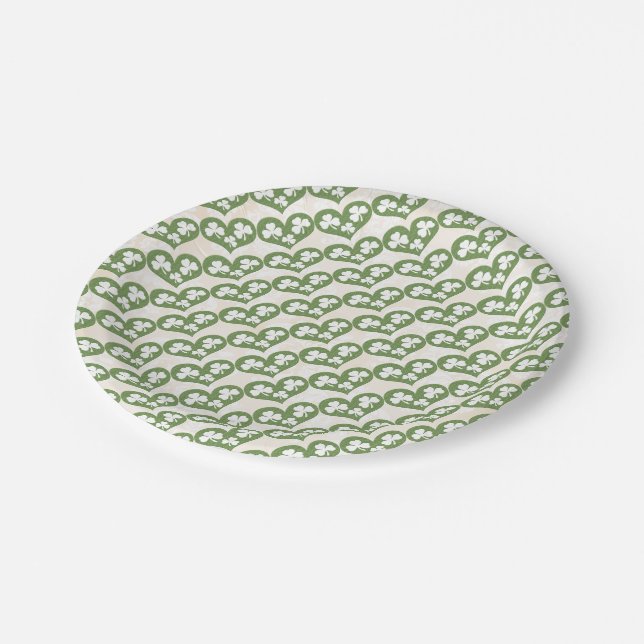 Shamrock and Hearts Wedding Paper Plates (Angled)