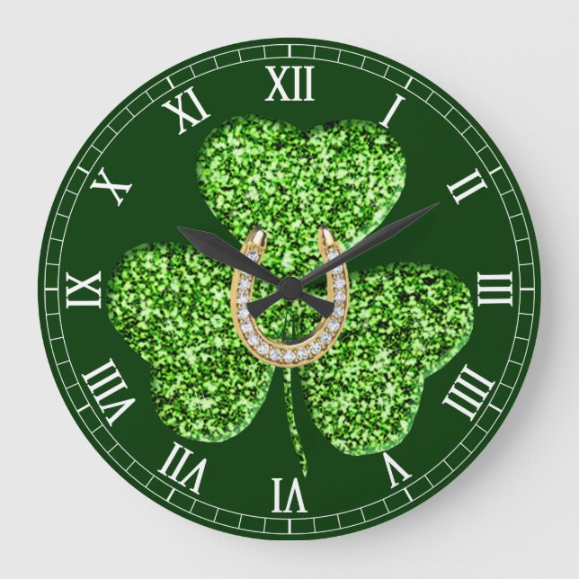 Shamrock And Horseshoe Roman Numeral Clock (Front)