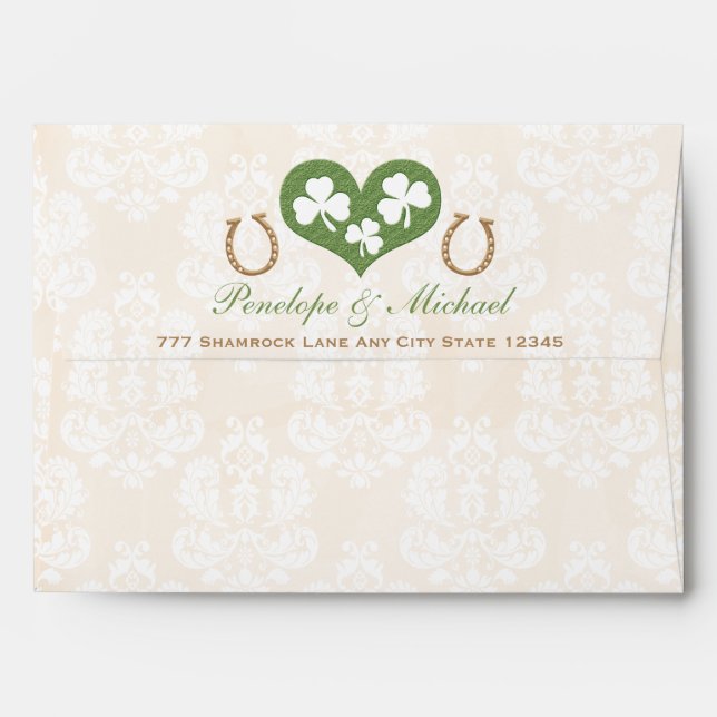 Shamrock and Horseshoe Wedding Envelope (Back (Top Flap))