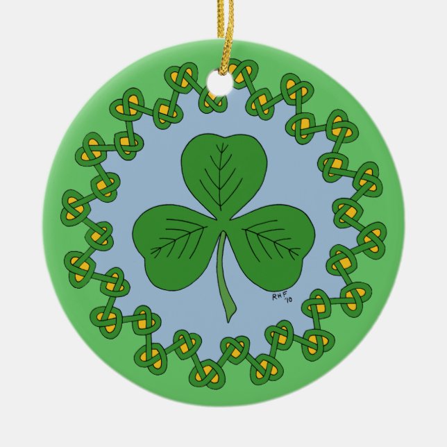 Shamrock and Knotwork Ceramic Ornament (Front)
