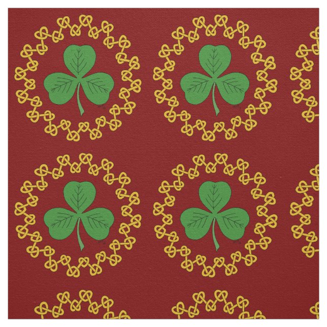 Shamrock and Knotwork on Red Fabric (Swatch)