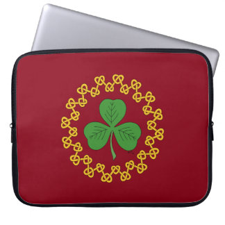 Shamrock and Knotwork on Red Laptop Sleeve