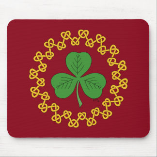 Shamrock and Knotwork on Red Mouse Pad