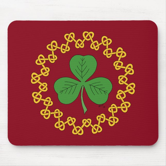 Shamrock and Knotwork on Red Mouse Pad (Front)