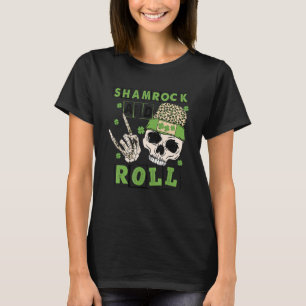 Shamrock and Roll Funny Skeleton Hand Rocker St Pa T-Shirt