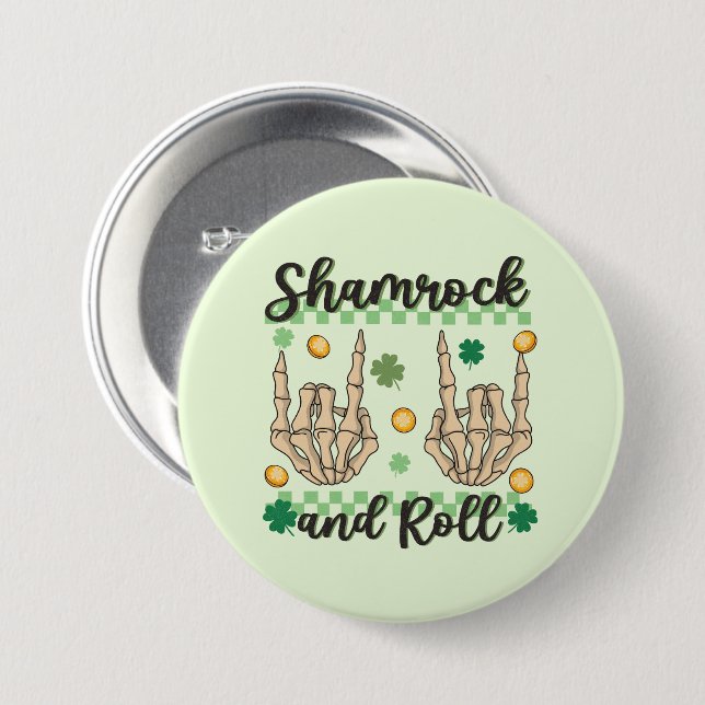 Shamrock and Roll Hand Skeleton Button (Front & Back)