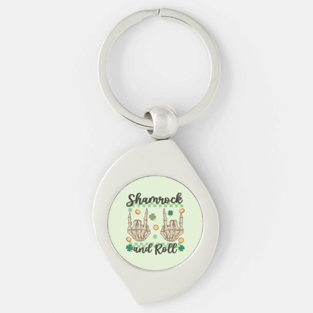 Shamrock and Roll Hand Skeleton Keychain (Front)