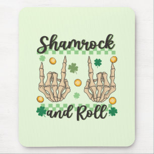 Shamrock and Roll Hand Skeleton Mouse Pad