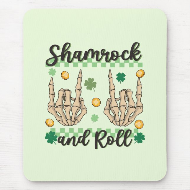Shamrock and Roll Hand Skeleton Mouse Pad (Front)