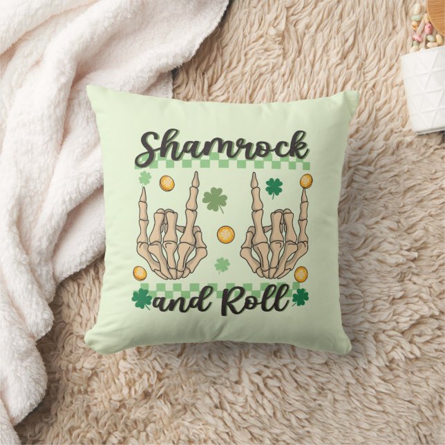 Shamrock and Roll Hand Skeleton Throw Pillow (Blanket)