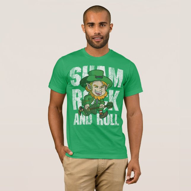 Shamrock and Roll Leprechaun Guitar T-Shirt (Front Full)