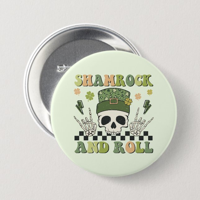 Shamrock and Roll - Skeleton Clover Button (Front & Back)