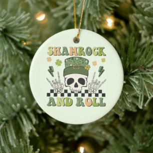 Shamrock and Roll - Skeleton Clover Ceramic Ornament