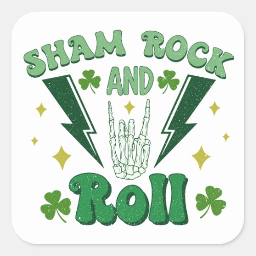Shamrock And Roll St Patricks Day Square Sticker