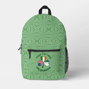 Shamrock Azores Ireland USA Flag Personalized Text Printed Backpack