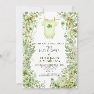 Shamrock Baby Clothes Green Irish Baby Shower Invitation