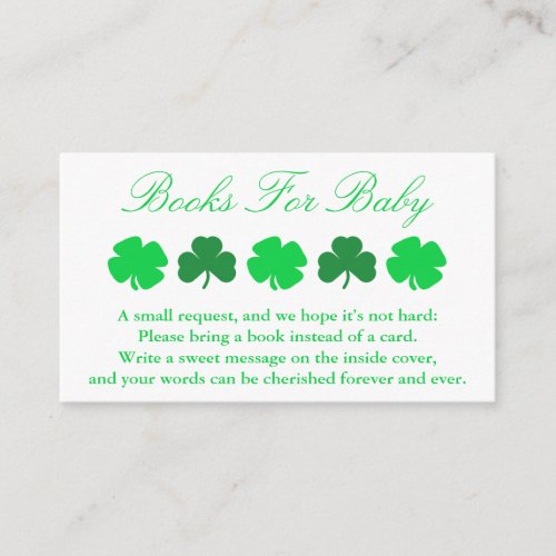 Shamrock Baby Shower Books For Baby Enclosure Card