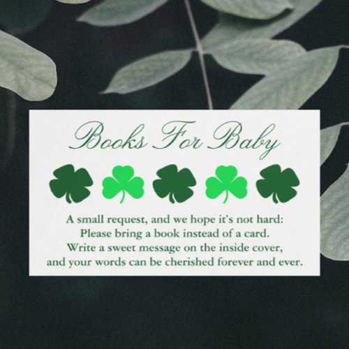 Shamrock Baby Shower Books For Baby Enclosure Card