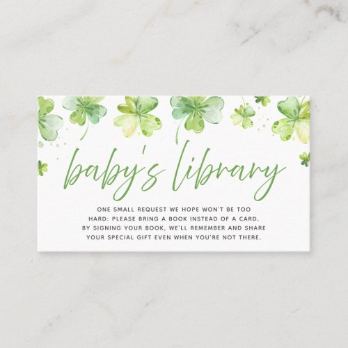 Shamrock Baby Shower Books for Baby Insert Card