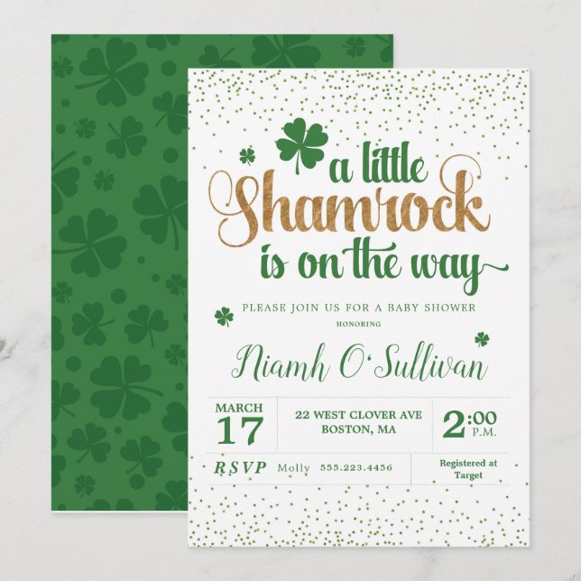 Shamrock baby shower invitation (Front/Back)