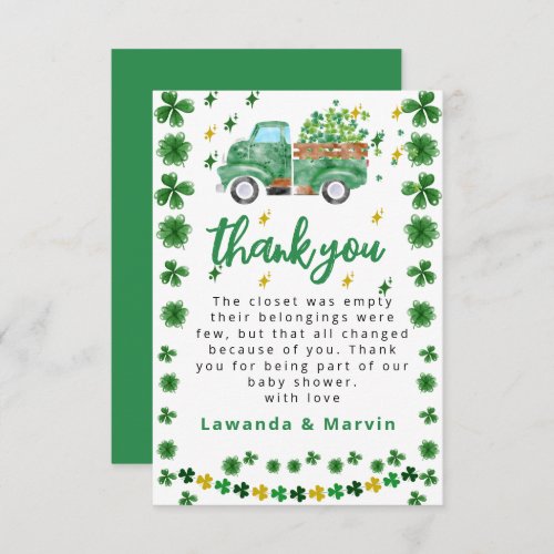 Shamrock  Baby Shower Thank You Card