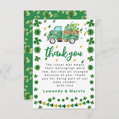 Shamrock  Baby Shower Thank You Card