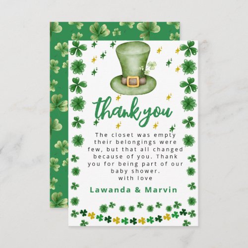 Shamrock  Baby Shower Thank You Card