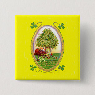 Shamrock Bagpipes Gold Green Button