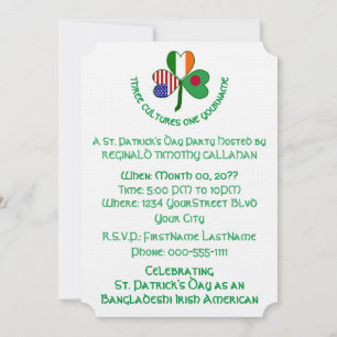 Shamrock Bangladeshi Ireland USA Personalized Text Invitation