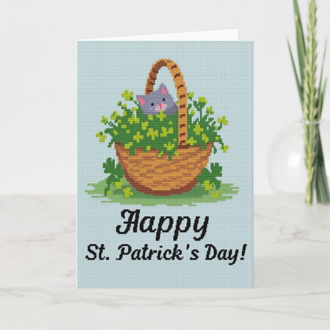 Shamrock Basket Kitten Art Card (Front)
