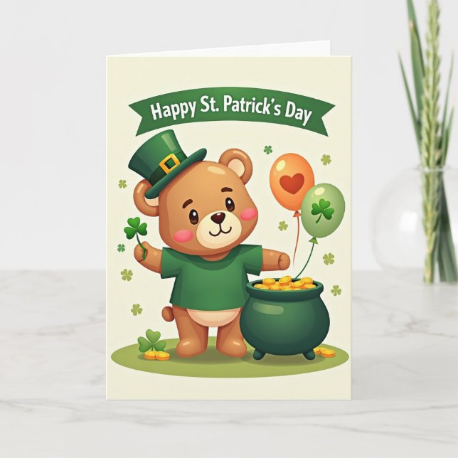 Shamrock Bear Celebration Card (Front)