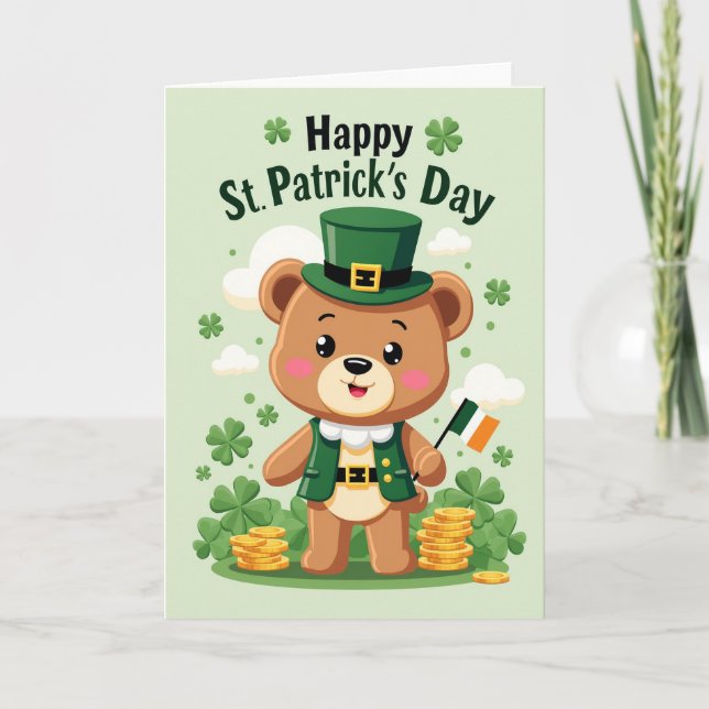 Shamrock Bear Happy St Patricks Day Card (Front)