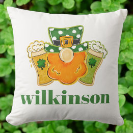 Shamrock Beers Leprechaun St Patrick's Custom Throw Pillow