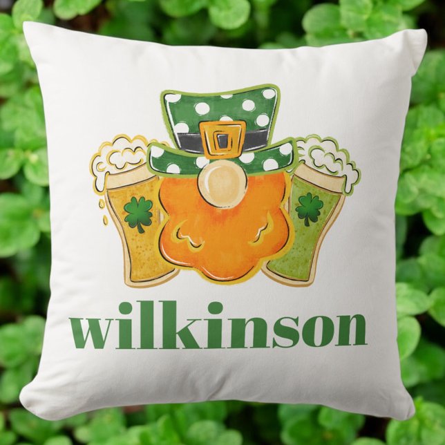 Shamrock Beers Leprechaun St Patrick's Custom Throw Pillow (Creator Uploaded)