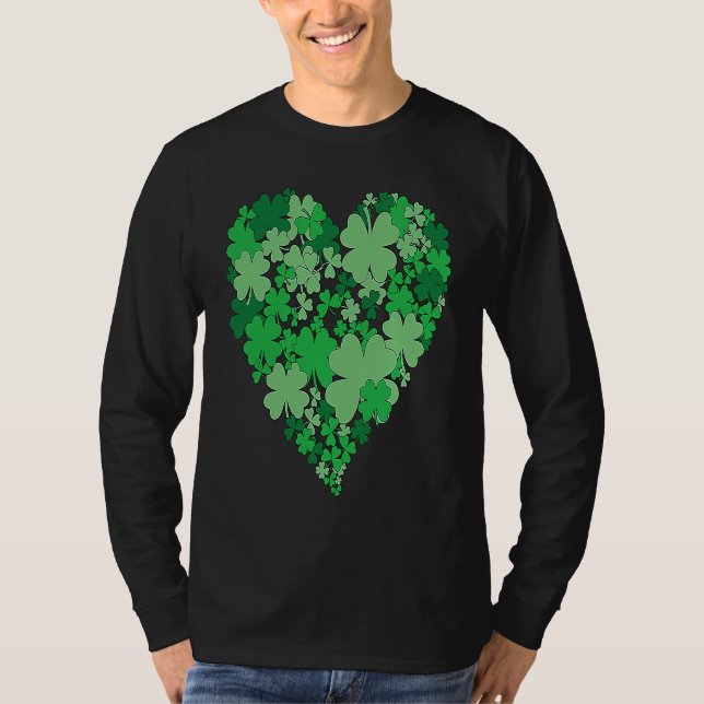 Shamrock Big Heart St Patrick's Day Cute Irish T-Shirt (Front)