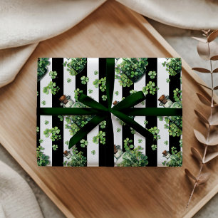 Shamrock Bottle Elegant Vintage Black Striped Wrapping Paper
