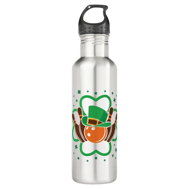 Shamrock Bowling Bowler St. Patricks Day Stainless Steel Water Bottle (Front)