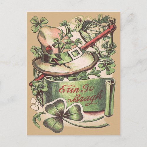 Shamrock Buckle Hat Pipe Shillelagh Postcard