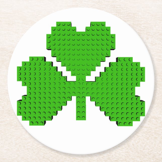 Shamrock Building Blocks Drawing Round Paper Coaster (Front)