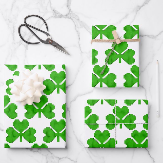 Shamrock Building Blocks Drawing Wrapping Paper Sheets (Front)