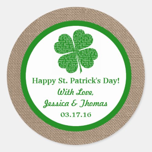 Shamrock  Burlap St Patricks Day Classic Round Sticker