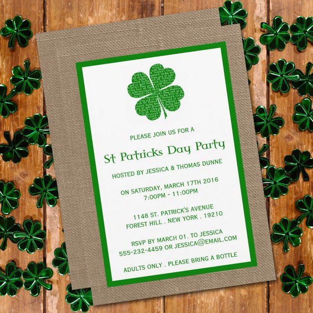 Shamrock & Burlap St. Patrick's Day Invitation (Creator Uploaded)