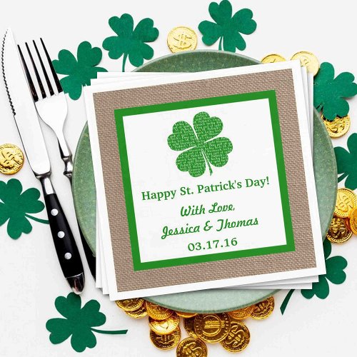 Shamrock  Burlap St Patricks Day Paper Napkins