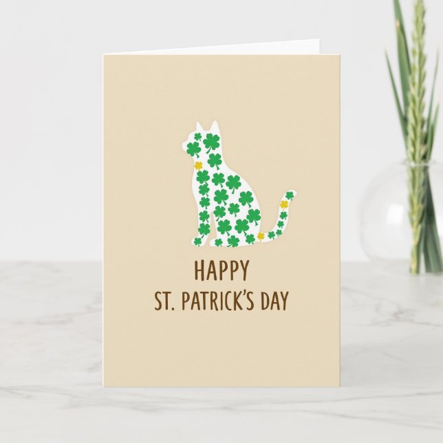 Shamrock Cat Faux Gold Foil Card (Front)