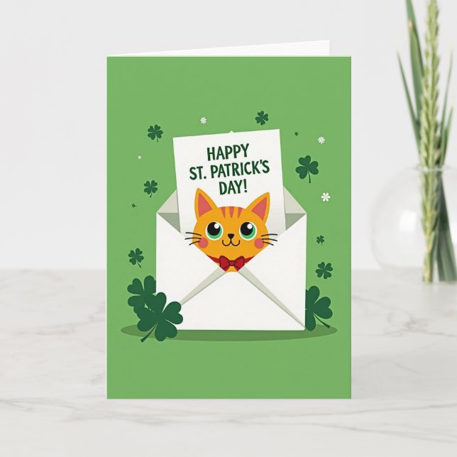 Shamrock Cat Happy Day Card (Front)
